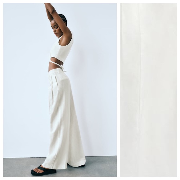 NWT. Zara White Linen Blend Full Length Pants. Size XL. - Picture 4 of 11